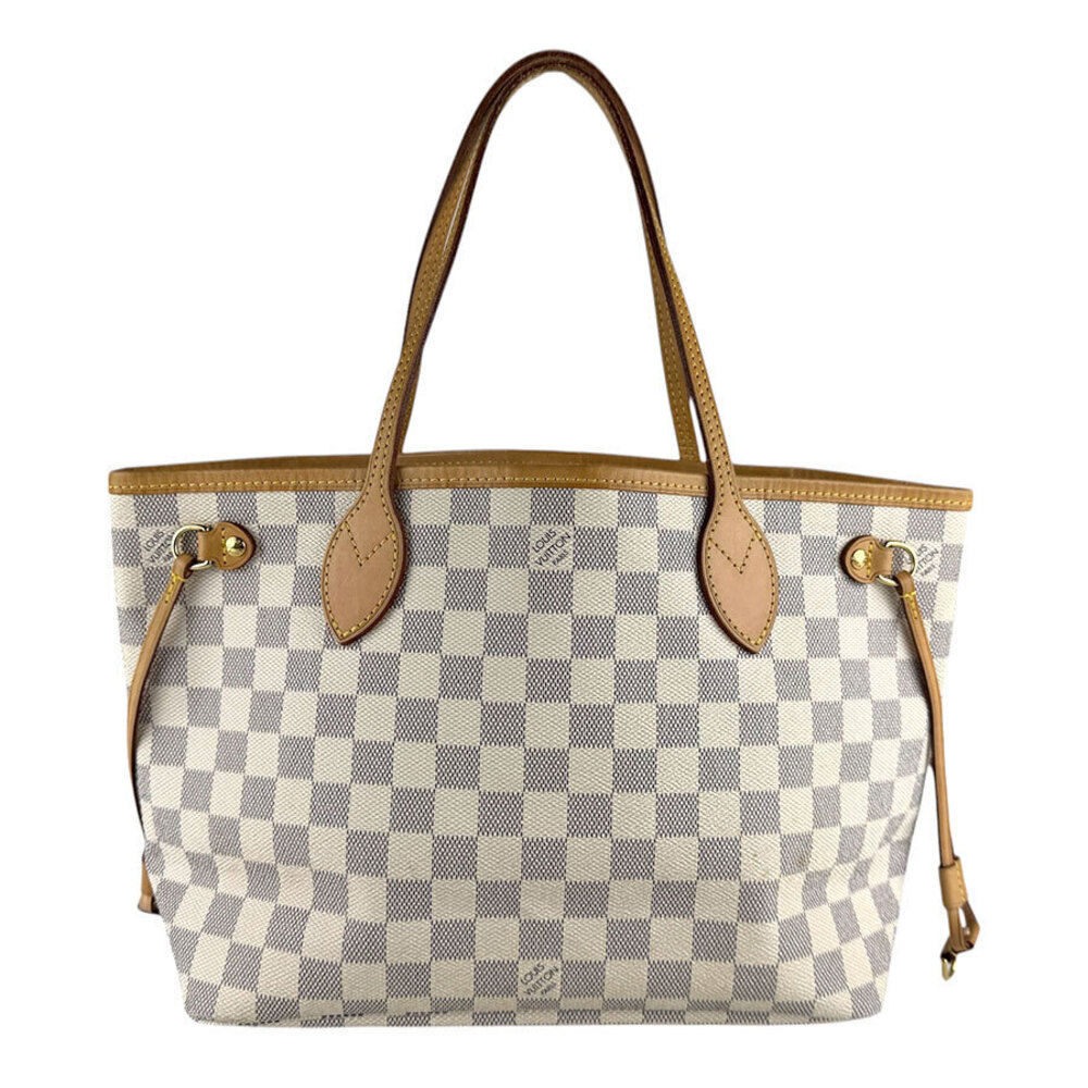 Louis Vuitton Damier Azur White Neverfull Handbag Canvas Ivory White